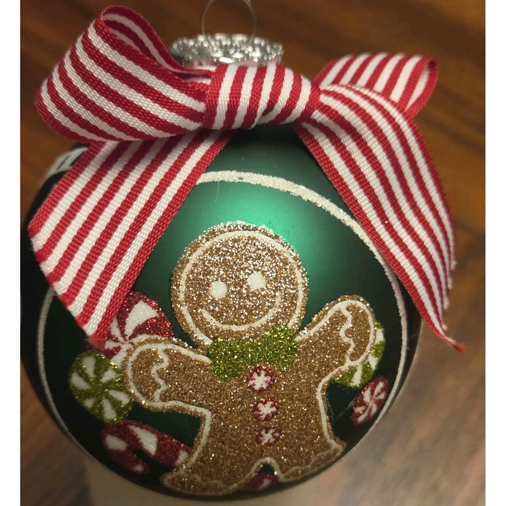 Rauch Brand Vintage Glass Ornament Gingerbread House Candy Canes Christmas Green